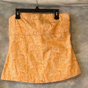 Women's Strapless Orange Shell-Print top